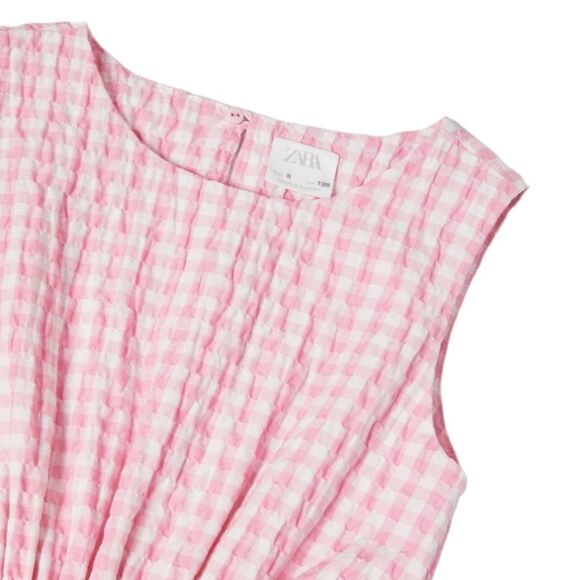 ZARA Kids | Pink | TEXTURED GINGHAM CUT OUT DRESS - Picture 4 of 5